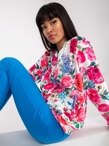 White and pink velour bomber sweatshirt with flowers RUE PARIS