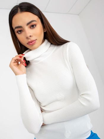 White fitted striped turtleneck sweater