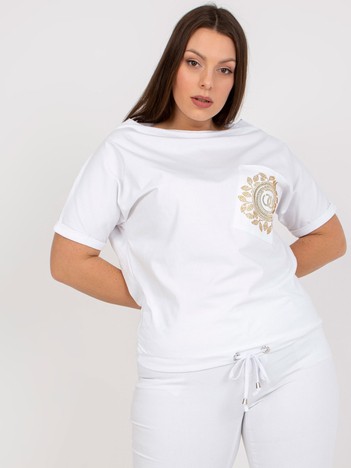 White plus size cotton blouse with pocket