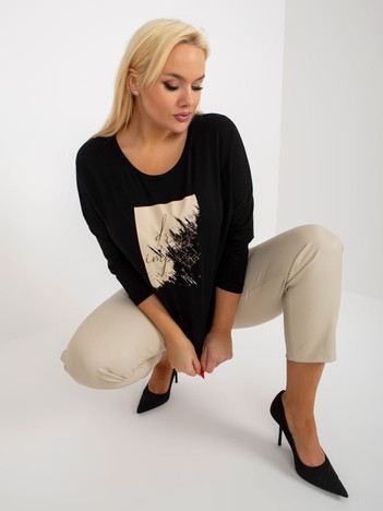 Women's black plus size blouse with print and lettering