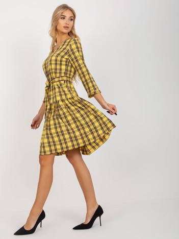 Yellow Elegant Plaid Ruffle Dress