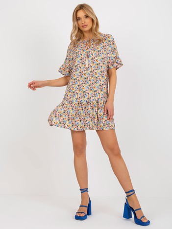 Yellow Loose Floral Short Sleeve Mini Dress SUBLEVEL