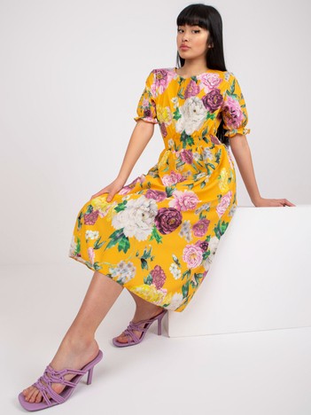 Yellow Midi Dress with Melani Flower Prints