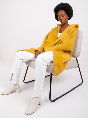 Yellow alpaca coat with pockets by Carolyn