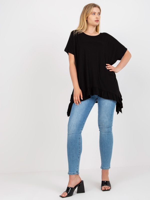 Black viscose plus size blouse with flounce