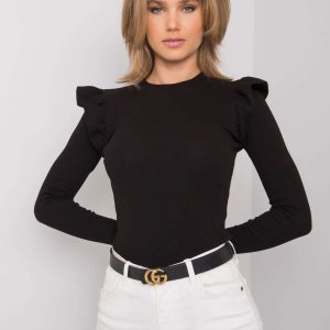 Black blouse with frills on the shoulders of Maeva