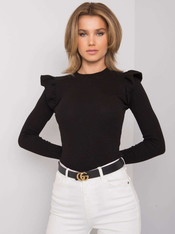 Black blouse with frills on the shoulders of Maeva