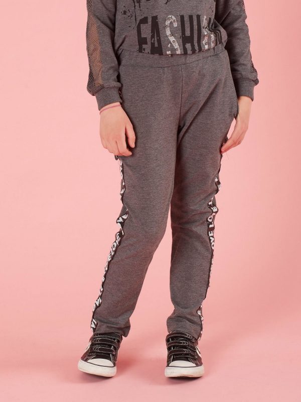 Dark grey children's sweatpants with sequin stripe