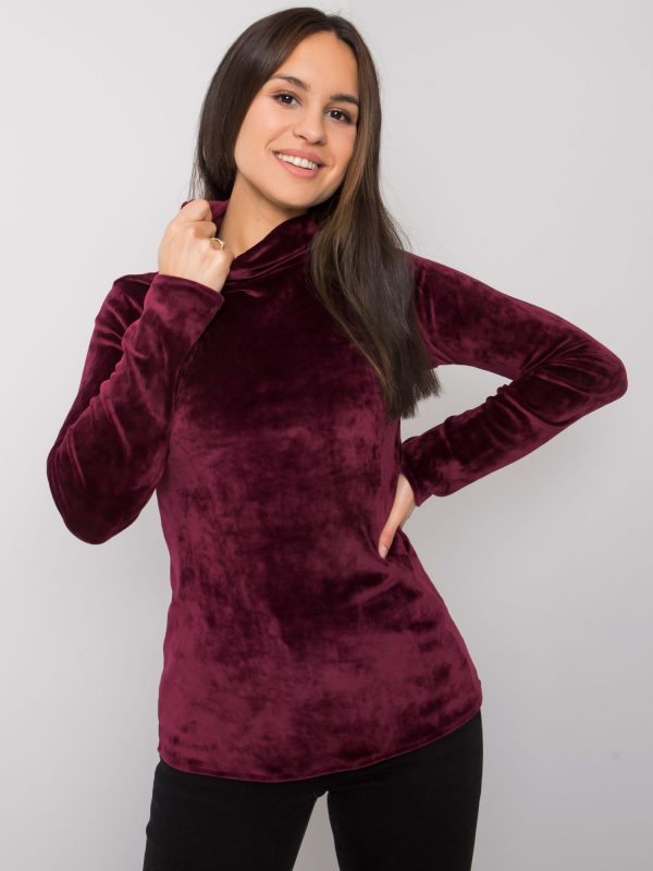 Burgundy velour blouse with turtleneck Millau