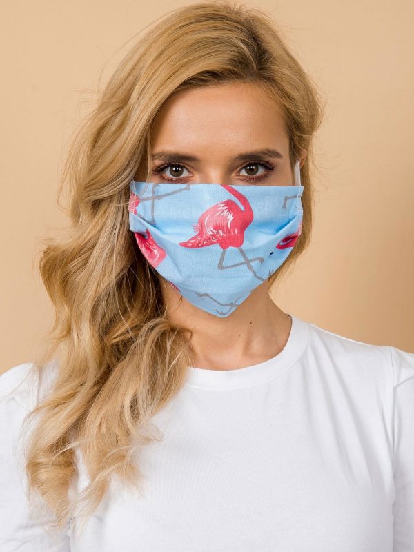 Blue and pink protective mask in flamingos