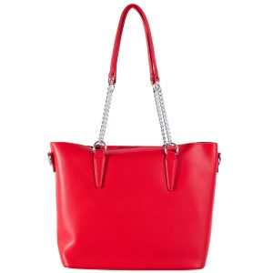 Red capacious shoulder bag with cosmetic bag