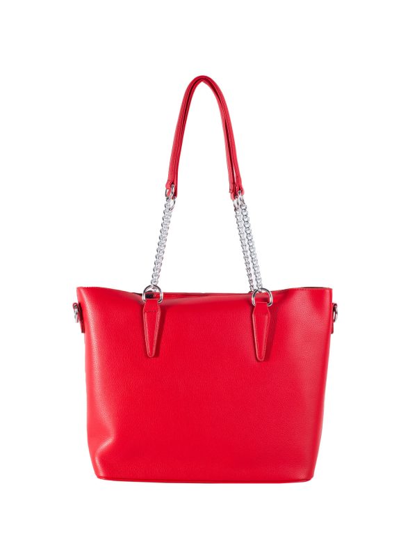 Red capacious shoulder bag with cosmetic bag