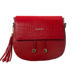 Red Leather Messenger Bag BADURA