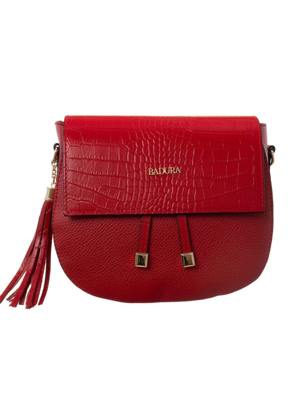 Red Leather Messenger Bag BADURA