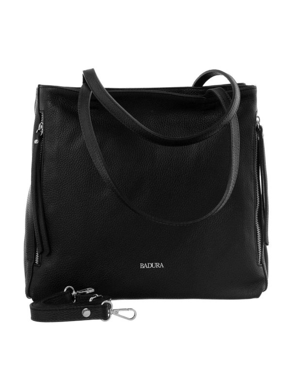 Black leather women's handbag BADURA