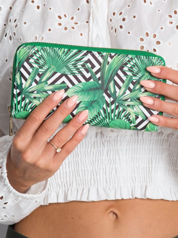 White & Green Printed Wallet