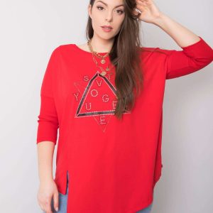 Red plus size blouse with Wendy applique