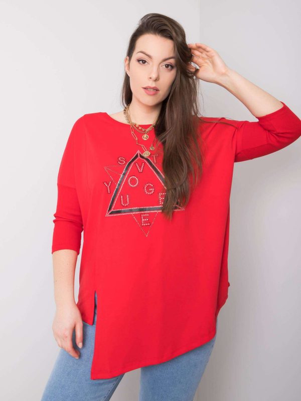 Red plus size blouse with Wendy applique