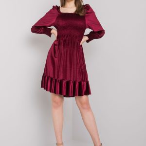 Burgundy velour dress with ruffle Arezzo