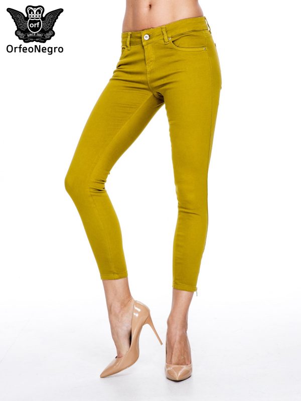 Yellow Brown Elastic Fabric Skinny Pants