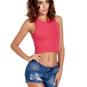 Pink crop top with cut-out shoulders