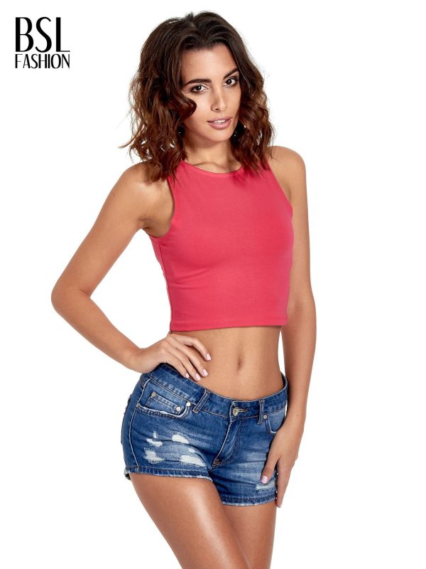 Pink crop top with cut-out shoulders