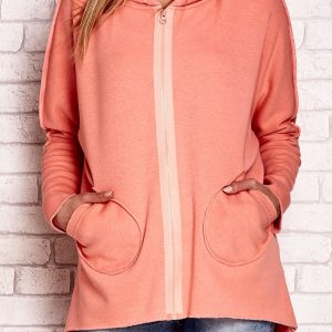 Sweatshirt with raw trim and coral hood