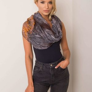 Gray-yellow scarf in animal patterns