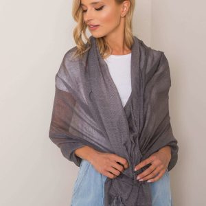 Grey patterned scarf with fringes