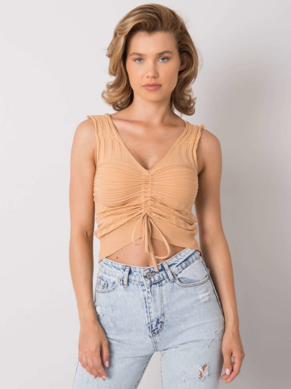 Camel knitted top with Astrid rib