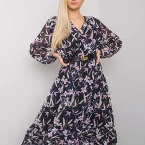 Navy blue Mayra flounce midi dress