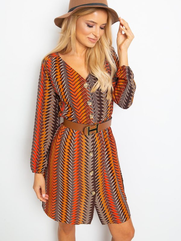 RUE PARIS Brown Leaf Dress