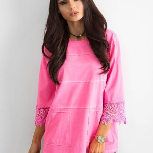 Fluo pink blouse with lace and pockets