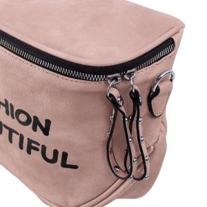 Pink eco-leather handbag with inscription