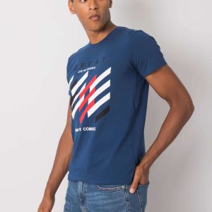 Men's light navy T-shirt with colorful print Adriel