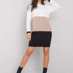 Ecru-dark beige long sleeve dress Zehra RUE PARIS