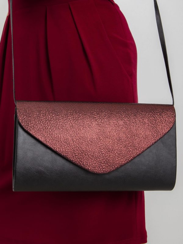 Black and burgundy oblong clutch bag