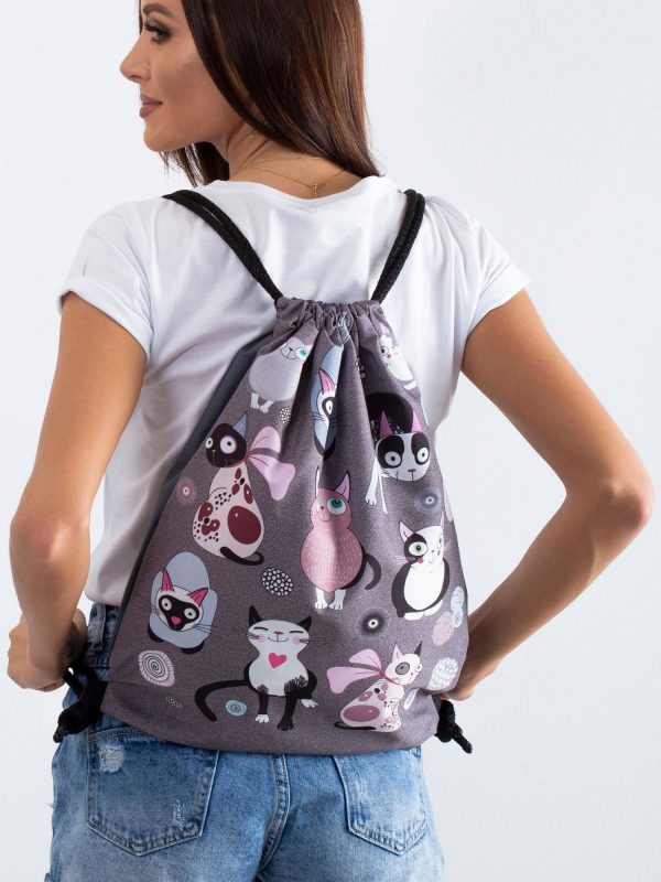 Grey backpack bag with print