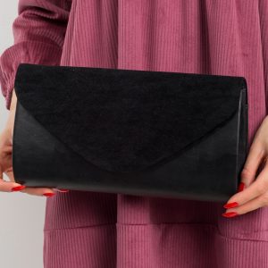 Black clutch bag with eco suede insert