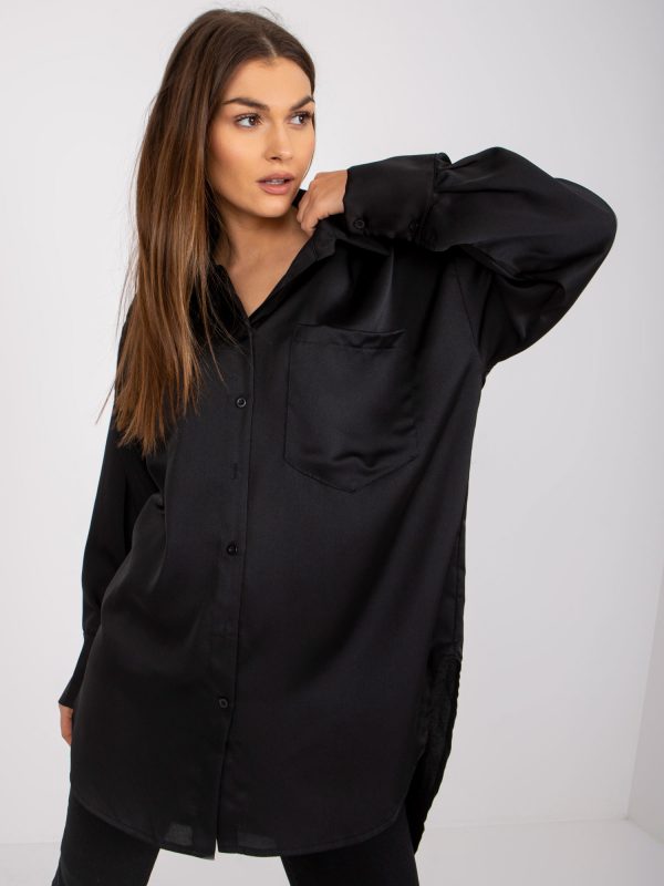 Black oversize shirt with imitation satin