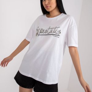 White T-shirt with applique and round neckline