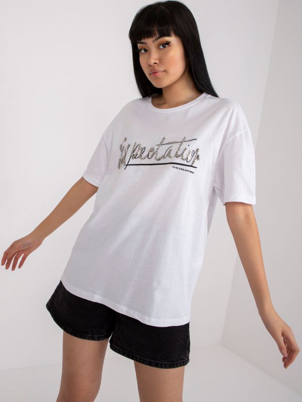 White T-shirt with applique and round neckline