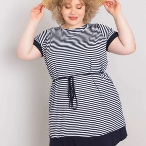 Navy blue and white plus size dress with viscose Jianna