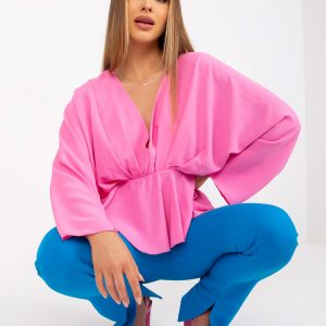 One size pink blouse with V-neck Raquela