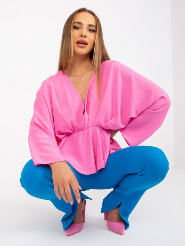 One size pink blouse with V-neck Raquela