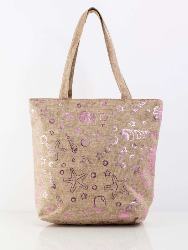 Beige Large Printed Bag