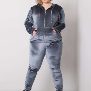 Grey and blue plus size velour set Simona