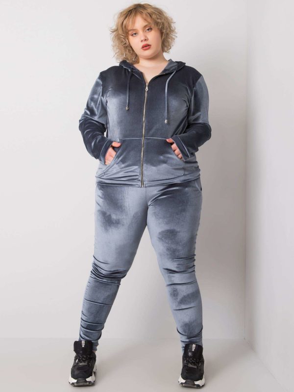 Grey and blue plus size velour set Simona