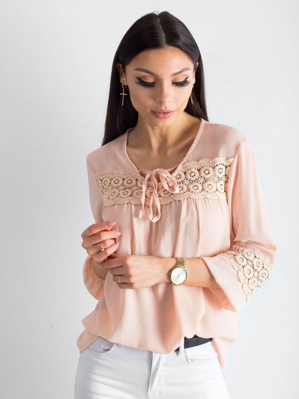 Peach airy blouse with lace