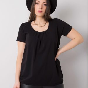 Black plus size blouse with round neck Celeste